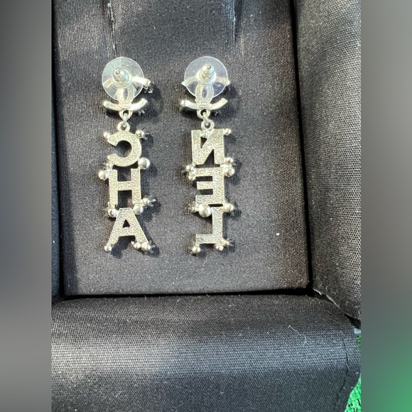 Chanel “23P” Pendant Silver Tone and Crystal Dangle Earrings - Picture 7 of 9